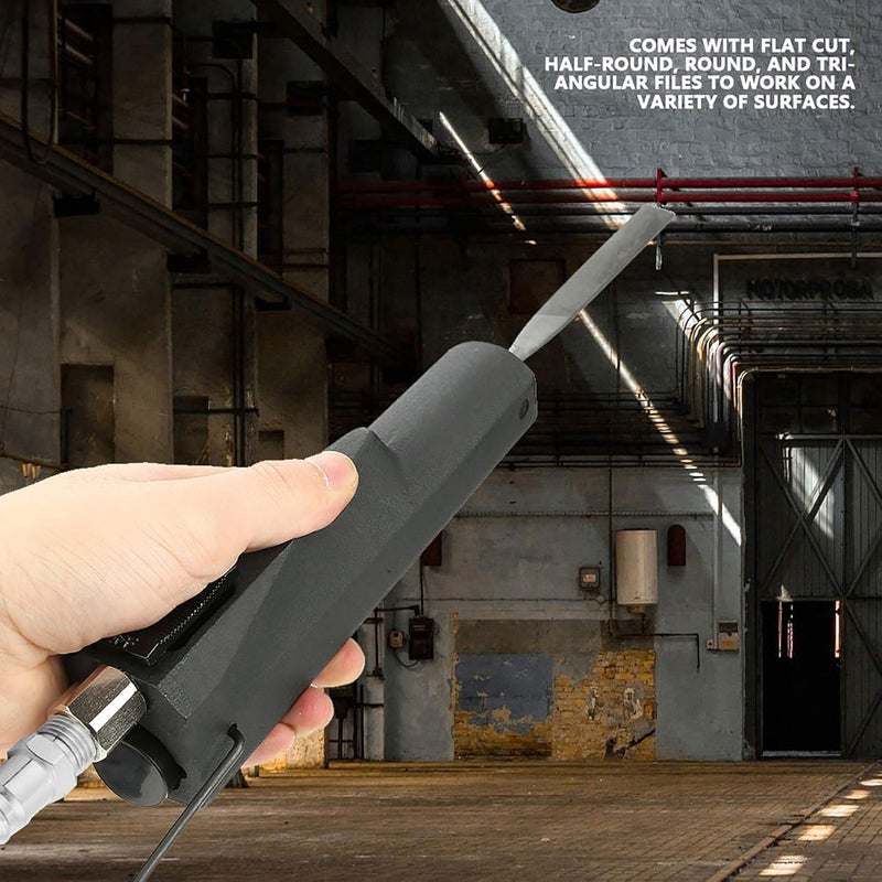 Topyond Pneumatic Air Powered File, Carbon Steel Pneumatic Air File, Includes 1 Flat Cut 1 Half Round 1 Round & 1 Triangular File - Image 3